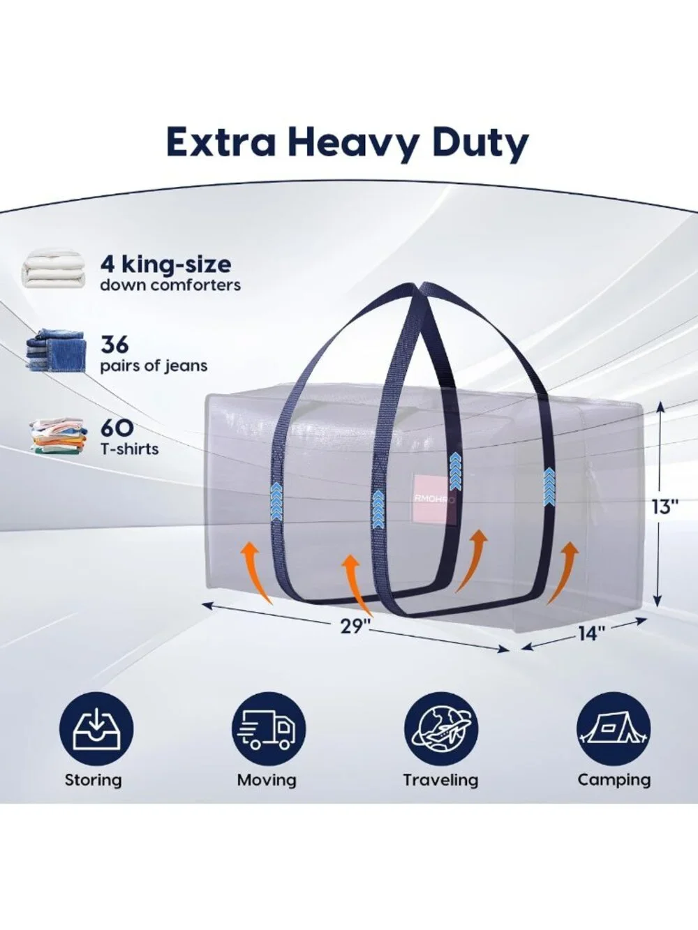 Heavy Duty 6 Pack Moving Bags with Zipper, Waterproof Storage Totes for College